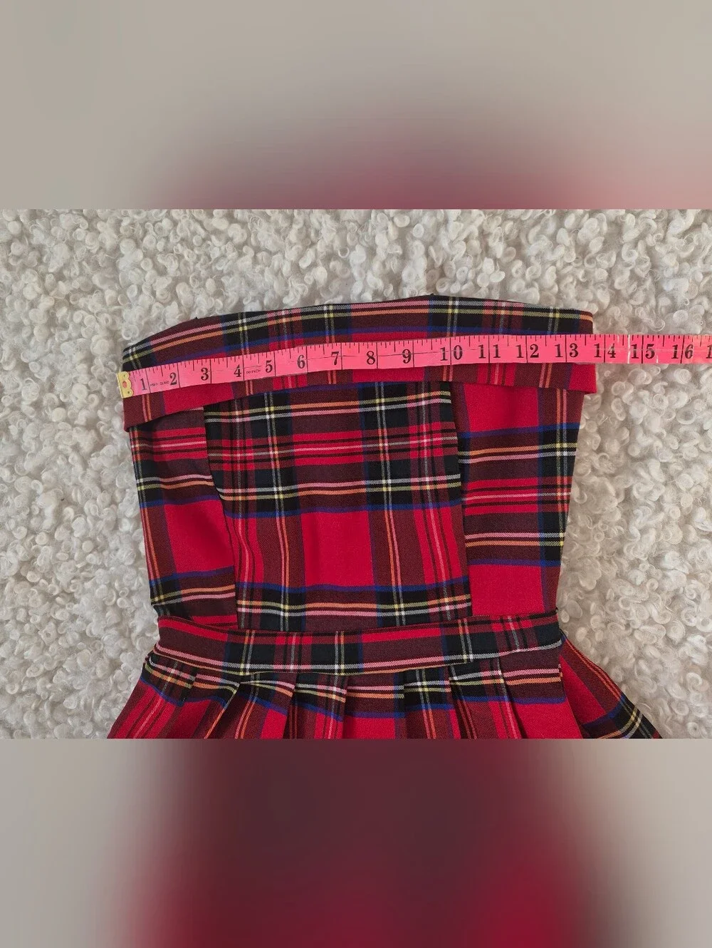 ​Red Plaid Strapless Mini Dress Pleated Tartan Dark Academia Coquette Party XS - Picture 8 of 10